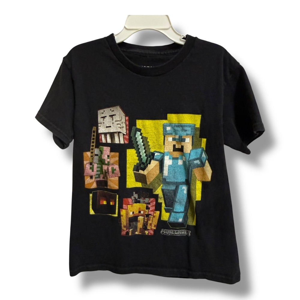 Minecraft Steve Diamond Armor Graphic T-Shirt Boys‎ 8 Black Mojang JINX Ghast